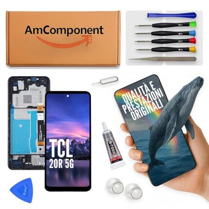 AmComponent - display di ricambio per TCL 20R 5G T767H schermo LCD + vetro touch screen + frame | Componente di ricambio con luminosità intensa e risposta al tocco reattiva