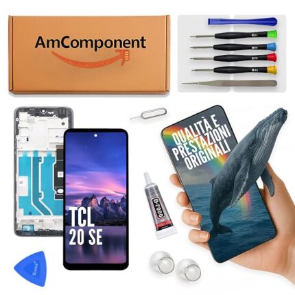 AmComponent - display di ricambio per TCL 20SE T671H T671F T671O T671E schermo LCD vetro touch screen + frame | Componente di ricambio con luminosità intensa e risposta al tocco reattiva