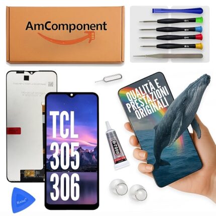 AmComponent - display di ricambio per TCL 305 6102D / TCL 306 6102H 5164D X668 schermo LCD vetro touch screen qualità | Componente di ricambio con luminosità intensa e risposta al tocco reattiva