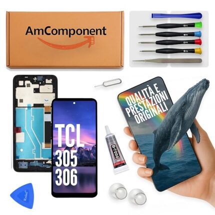 AmComponent - display di ricambio per TCL 305 6102D / TCL 306 6102H 5164D X668 schermo frame LCD vetro | Componente di ricambio con luminosità intensa e risposta al tocco reattiva