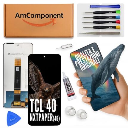 AmComponent - display di ricambio per TCL 40 NXTPAPER 4G T612B schermo vetro LCD touch screen | Componente di ricambio con luminosità intensa e risposta al tocco reattiva