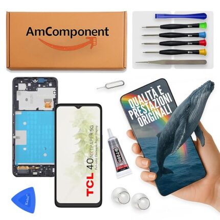 AmComponent - display di ricambio per TCL 40 NXTPAPER 5G schermo LCD + vetro touch screen COMPLETO di frame | Componente di ricambio con luminosità intensa e risposta al tocco reattiva