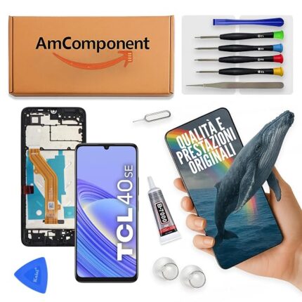 AmComponent - display di ricambio per TCL 40 SE T610H T610K schermo + frame vetro touch LCD | Componente di ricambio con luminosità intensa e risposta al tocco reattiva