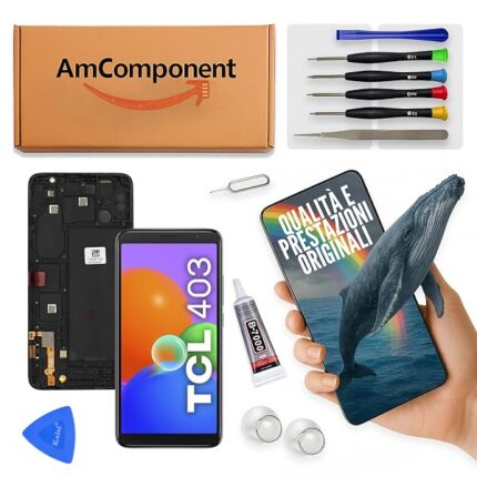 AmComponent - display di ricambio per TCL 403 T431 schermo vetro touch screen frame LCD | Componente di ricambio con luminosità intensa e risposta al tocco reattiva