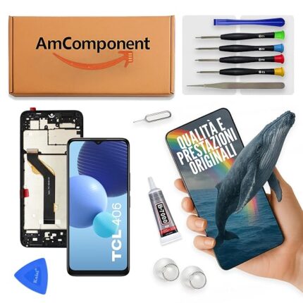 AmComponent - display di ricambio per TCL 406 T506K schermo frame vetro LCD touch screen | Componente di ricambio con luminosità intensa e risposta al tocco reattiva