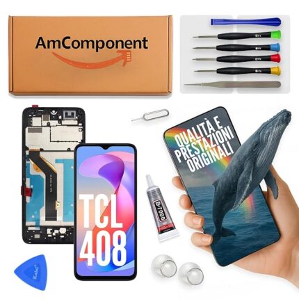 AmComponent - display di ricambio per TCL 408 T507D1 T507A T507U schermo frame vetro touch LCD | Componente di ricambio con luminosità intensa e risposta al tocco reattiva