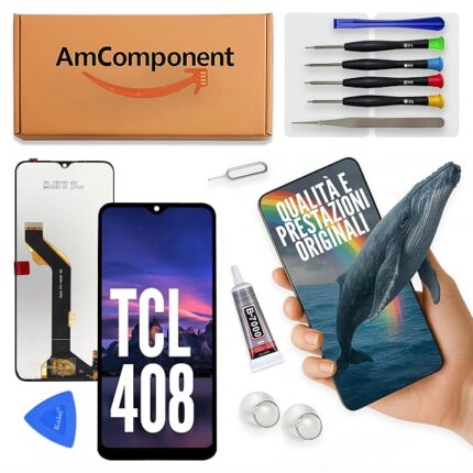 AmComponent - display di ricambio per TCL 408 T507D1 T507A T507U schermo vetro touch screen LCD | Componente di ricambio con luminosità intensa e risposta al tocco reattiva