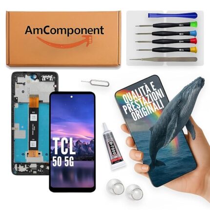 AmComponent - display di ricambio per TCL 50 5G T613K schermo LCD + vetro touch screen COMPLETO di frame | Componente di ricambio con luminosità intensa e risposta al tocco reattiva