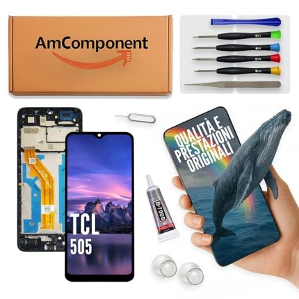AmComponent - display di ricambio per TCL 505 T509K T509K1 schermo LCD + vetro touch screen COMPLETO di frame | Componente di ricambio con luminosità intensa e risposta al tocco reattiva