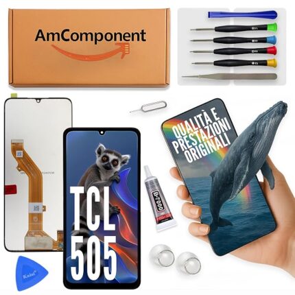 AmComponent - display di ricambio per TCL 505 T509K schermo vetro LCD touch screen ricambio | Componente di ricambio con luminosità intensa e risposta al tocco reattiva