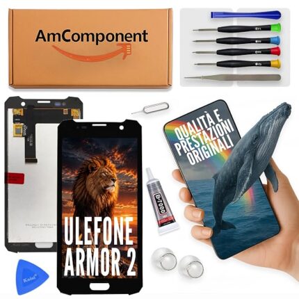 AmComponent - display di ricambio per ULEFONE ARMOR 2 schermo LCD vetro touch screen | Componente di ricambio con luminosità intensa e risposta al tocco reattiva