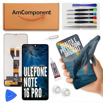AmComponent - display di ricambio per ULEFONE NOTE 16 PRO schermo LCD + vetro touch screen | Componente di ricambio con luminosità intensa e risposta al tocco reattiva