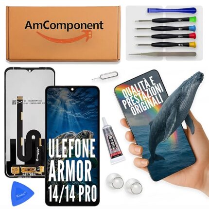 AmComponent - display di ricambio per ULEFONE POWER ARMOR 14 / POWER ARMOR 14 PRO schermo LCD + vetro touch | Componente di ricambio con luminosità intensa e risposta al tocco reattiva