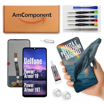AmComponent - display di ricambio per ULEFONE POWER ARMOR 19 / POWER ARMOR 19T schermo LCD vetro touch screen | Componente di ricambio con luminosità intensa e risposta al tocco reattiva