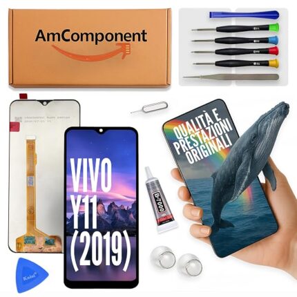 AmComponent - display di ricambio per VIVO Y11 (2019) 1906 / 1906_20 schermo LCD touch screen vetro | Componente di ricambio con luminosità intensa e risposta al tocco reattiva