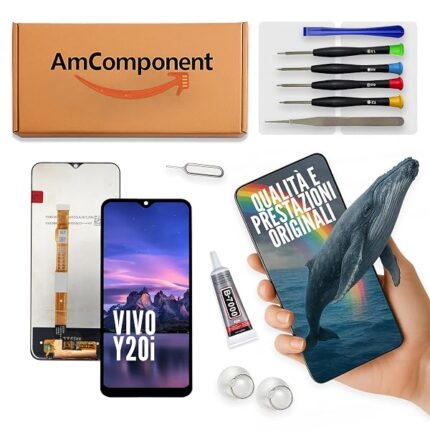 AmComponent - display di ricambio per VIVO Y20I V2032 schermo LCD + touch screen vetro MONITOR | Componente di ricambio con luminosità intensa e risposta al tocco reattiva