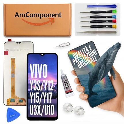AmComponent - display di ricambio per VIVO Y3S / Y12 / Y15 / Y17 / U3X / U10 schermo LCD touch screen vetro | Componente di ricambio con luminosità intensa e risposta al tocco reattiva