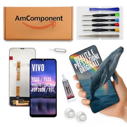 AmComponent - display di ricambio per VIVO Y53S Y52S Y53S-T2 Y3S 2020 Y31 2020 Y51 schermo LCD vetro touch | Componente di ricambio con luminosità intensa e risposta al tocco reattiva