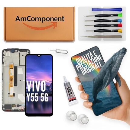 AmComponent - display di ricambio per VIVO Y55 5G V2127 V2154 schermo LCD + vetro touch screen + frame | Componente di ricambio con luminosità intensa e risposta al tocco reattiva