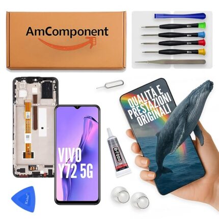 AmComponent - display di ricambio per VIVO Y72 5G V2041 schermo LCD + vetro touch screen COMPLETO di frame | Componente di ricambio con luminosità intensa e risposta al tocco reattiva