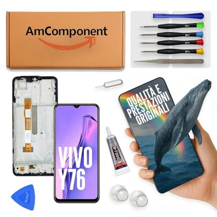 AmComponent - display di ricambio per VIVO Y76 5G V2124 schermo LCD + vetro touch screen COMPLETO di frame | Componente di ricambio con luminosità intensa e risposta al tocco reattiva