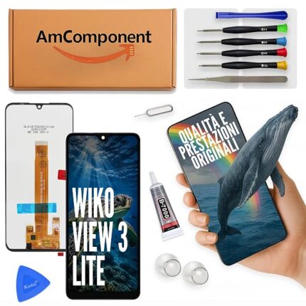 AmComponent - display di ricambio per WIKO VIEW 3 LITE W-V800 LCD + touch screen vetro schermo | Componente di ricambio con luminosità intensa e risposta al tocco reattiva