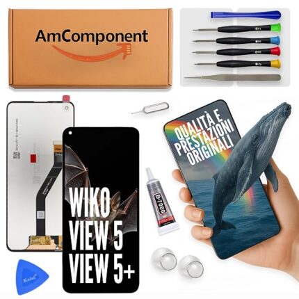 AmComponent - display di ricambio per WIKO VIEW 5 e VIEW 5 PLUS W-V850 LCD + touch screen vetro schermo | Componente di ricambio con luminosità intensa e risposta al tocco reattiva