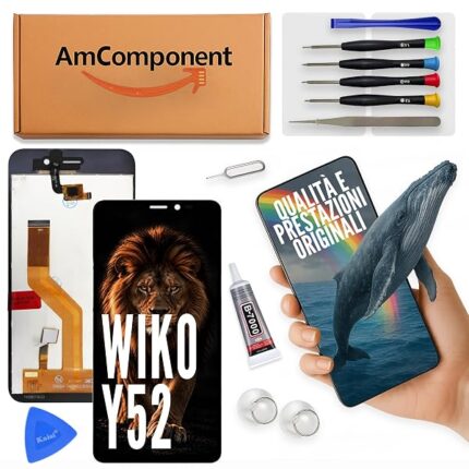 AmComponent - display di ricambio per WIKO Y52 W-K521 schermo LCD + vetro touch screen | Componente di ricambio con luminosità intensa e risposta al tocco reattiva