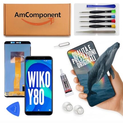 AmComponent - display di ricambio per WIKO Y80 4G LTE W-V720 schermo LCD + vetro touch screen nero | Componente di ricambio con luminosità intensa e risposta al tocco reattiva