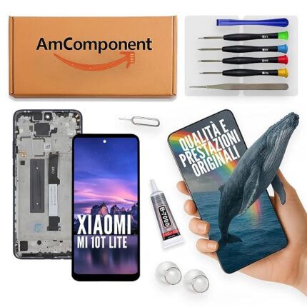 AmComponent - display di ricambio per XIAOMI MI 10T LITE M2007J17G schermo LCD frame + blu SCURO/NERO vetro touch screen | Componente di ricambio con luminosità intensa e risposta al tocco reattiva