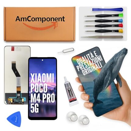 AmComponent - display di ricambio per XIAOMI POCO M4 PRO 5G 21091116AG MZB0BGVIN touch screen schermo LCD vetro | Componente di ricambio con luminosità intensa e risposta al tocco reattiva