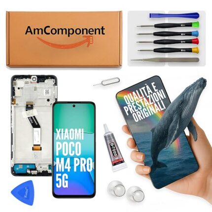 AmComponent - display di ricambio per XIAOMI POCO M4 PRO 5G 21091116AG schermo frame LCD vetro | Componente di ricambio con luminosità intensa e risposta al tocco reattiva