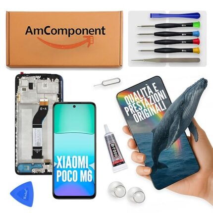 AmComponent - display di ricambio per XIAOMI POCO M6 23128PC33I schermo LCD + vetro touch screen + frame | Componente di ricambio con luminosità intensa e risposta al tocco reattiva