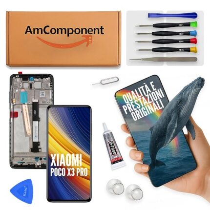 AmComponent - display di ricambio per XIAOMI POCO X3 PRO M2102J20SG M2102J20SI schermo LCD touch frame nero | Componente di ricambio con luminosità intensa e risposta al tocco reattiva