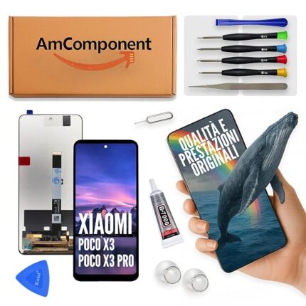 AmComponent - display di ricambio per XIAOMI POCO X3 / PRO MZB07Z M2007J20C G I SG SI schermo LCD vetro | Componente di ricambio con luminosità intensa e risposta al tocco reattiva
