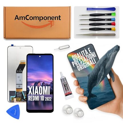 AmComponent - display di ricambio per XIAOMI REDMI 10 2022 22011119UY 21121119SG schermo LCD + vetro touch | Componente di ricambio con luminosità intensa e risposta al tocco reattiva