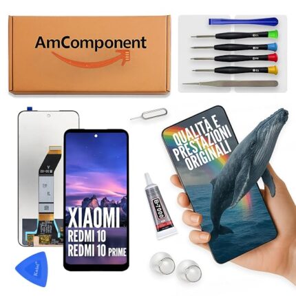AmComponent - display di ricambio per XIAOMI REDMI 10 21061119AG DG/REDMI 10 PRIME schermo LCD + vetro touch | Componente di ricambio con luminosità intensa e risposta al tocco reattiva