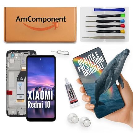 AmComponent - display di ricambio per XIAOMI REDMI 10 21061119AG DG/REDMI 10 PRIME schermo + frame LCD vetro | Componente di ricambio con luminosità intensa e risposta al tocco reattiva