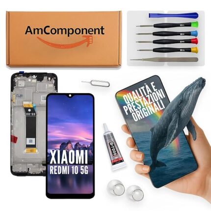 AmComponent - display di ricambio per XIAOMI REDMI 10 5G 22041219G 22041219NY schermo frame LCD vetro touch | Componente di ricambio con luminosità intensa e risposta al tocco reattiva