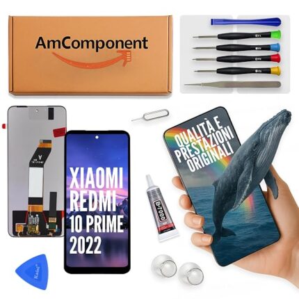 AmComponent - display di ricambio per XIAOMI REDMI 10 PRIME 2022 22011119TI schermo LCD vetro | Componente di ricambio con luminosità intensa e risposta al tocco reattiva