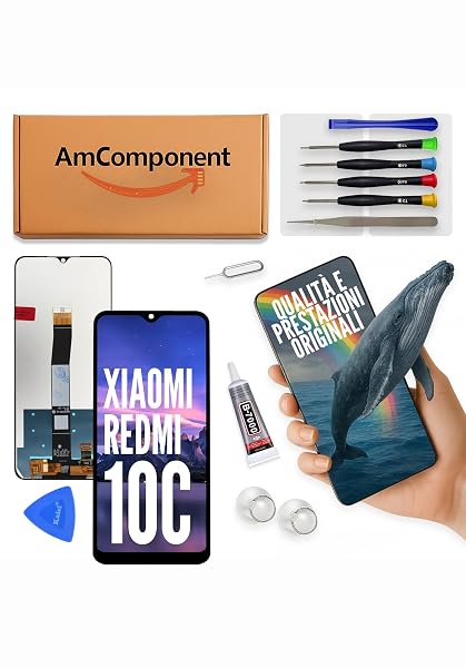 AmComponent - display di ricambio per XIAOMI REDMI 10C 220333QAG BI NY L schermo LCD touch screen vetro | Componente di ricambio con luminosità intensa e risposta al tocco reattiva