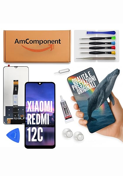 AmComponent - display di ricambio per XIAOMI REDMI 12C 22120RN86 22126RN91Y 22120RN86I 22120RN8G schermo LCD vetro touch | Componente di ricambio con luminosità intensa e risposta al tocco reattiva