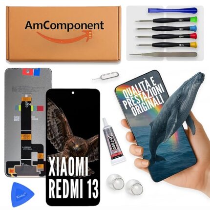 AmComponent - display di ricambio per XIAOMI REDMI 13 24040RN64Y schermo LCD vetro touch screen ricambio | Componente di ricambio con luminosità intensa e risposta al tocco reattiva