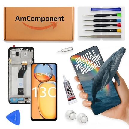AmComponent - display di ricambio per XIAOMI REDMI 13C 23100RN82L, 23106RN0DA, 23108RN04Y, 2311DRN14I, 23124RN87G, 23124RN87I, 23124RN87C schermo frame LCD vetro touch screen