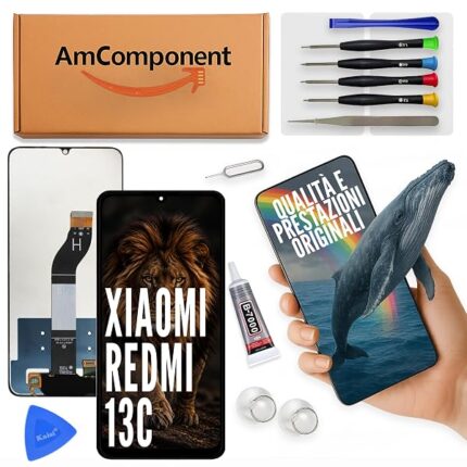 AmComponent - display di ricambio per XIAOMI REDMI 13C schermo LCD vetro touch screen | Componente di ricambio con luminosità intensa e risposta al tocco reattiva