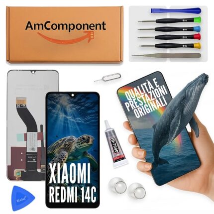 AmComponent - display di ricambio per XIAOMI REDMI 14C 2411DRN47C 2409BRN2CA 2409BRN2CG 2409BRN2CY schermo LCD vetro | Componente di ricambio con luminosità intensa e risposta al tocco reattiva