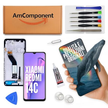 AmComponent - display di ricambio per XIAOMI REDMI 14C 2411DRN47C 2409BRN2CA schermo LCD + vetro LCD + frame | Componente di ricambio con luminosità intensa e risposta al tocco reattiva
