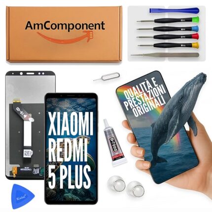 AmComponent - display di ricambio per XIAOMI REDMI 5 PLUS nero MEE7 MEG7 MET7 schermo LCD + touch screen vetro | Componente di ricambio con luminosità intensa e risposta al tocco reattiva
