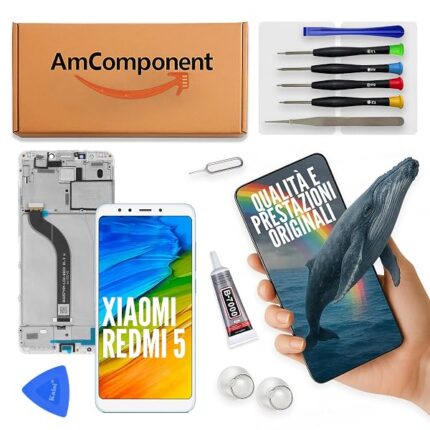 AmComponent - display di ricambio per XIAOMI REDMI 5 bianco MDG1 MDI1 schermo LCD + vetro touch screen + frame | Componente di ricambio con luminosità intensa e risposta al tocco reattiva