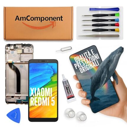 AmComponent - display di ricambio per XIAOMI REDMI 5 nero MDG1 MDI1 schermo LCD + vetro touch screen + frame | Componente di ricambio con luminosità intensa e risposta al tocco reattiva